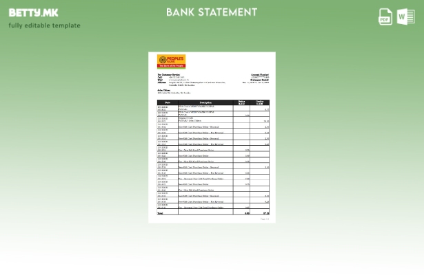 модерен стил Шаблон ексел за извод од банкарски извод на луѓе од Шри Ланка